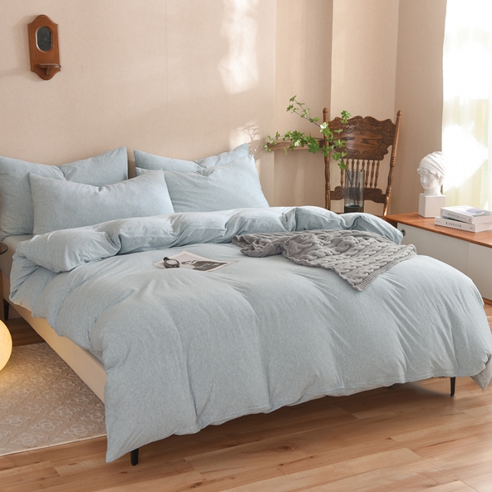 91家纺网 家纺一手货源 找家纺 甜之梦 2025新款针织棉拼色四件套(任何尺寸都可以定制) 水绿