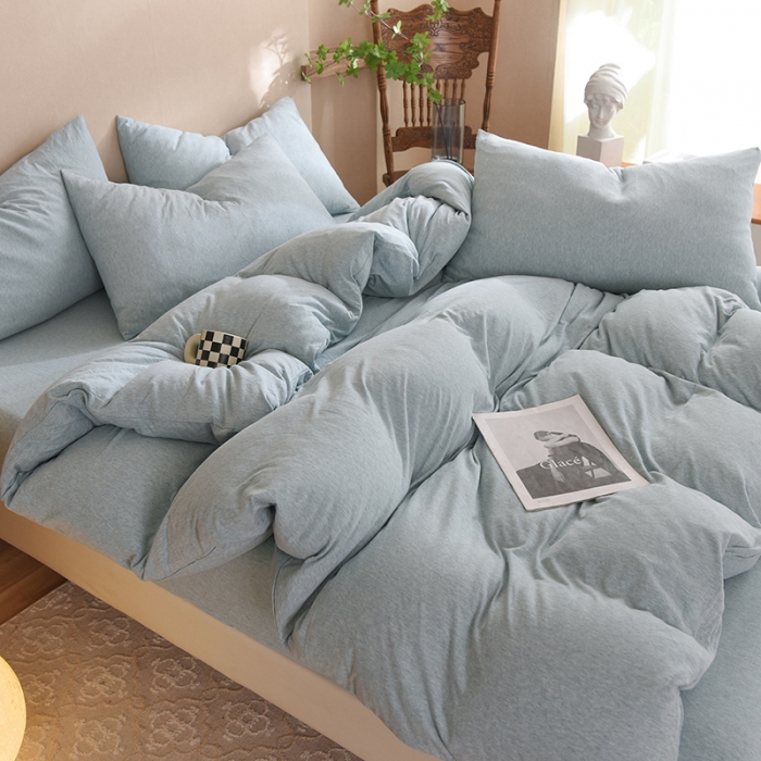 91家纺网 家纺一手货源 找家纺 甜之梦 2025新款针织棉拼色四件套(任何尺寸都可以定制) 水绿