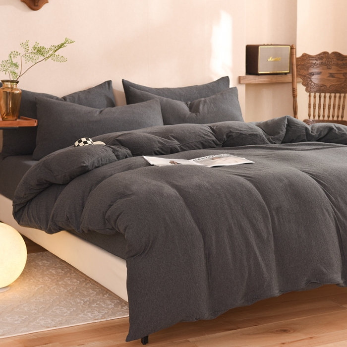 91家纺网 家纺一手货源 找家纺 甜之梦 2025新款针织棉拼色四件套(任何尺寸都可以定制) 碳黑