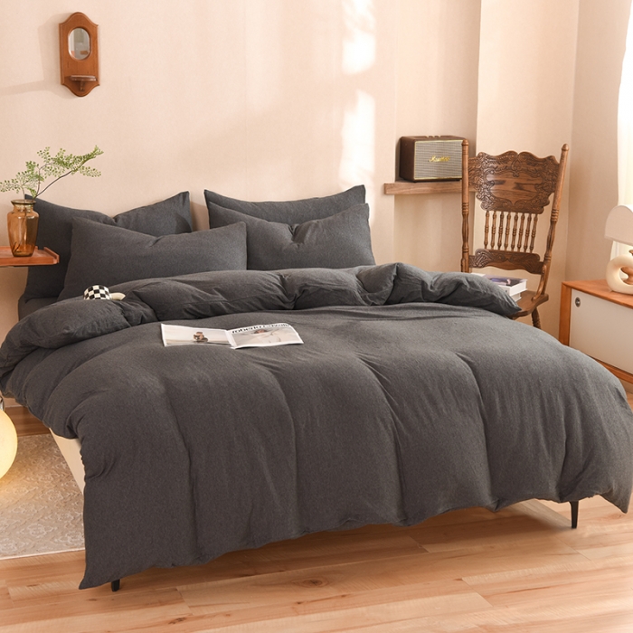 91家纺网 家纺一手货源 找家纺 甜之梦 2025新款针织棉拼色四件套(任何尺寸都可以定制) 碳黑