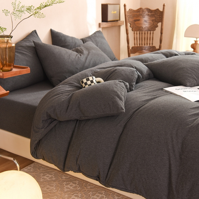 91家纺网 家纺一手货源 找家纺 甜之梦 2025新款针织棉拼色四件套(任何尺寸都可以定制) 碳黑