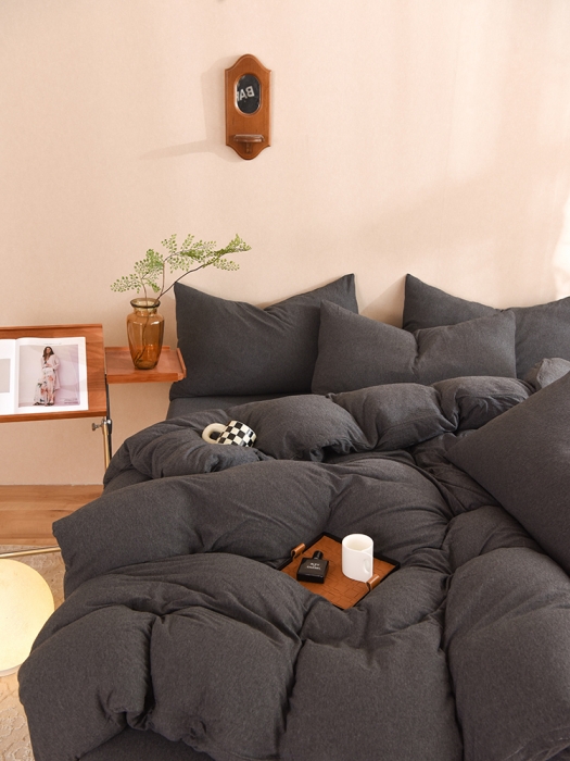 91家纺网 家纺一手货源 找家纺 甜之梦 2025新款针织棉拼色四件套(任何尺寸都可以定制) 碳黑