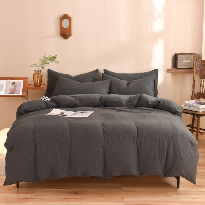 91家纺网 家纺一手货源 找家纺 甜之梦 2025新款针织棉拼色四件套(任何尺寸都可以定制) 碳黑