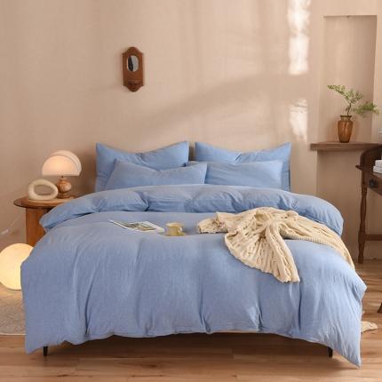 甜之梦 2025新款针织棉拼色四件套(任何尺寸都可以定制) 天兰