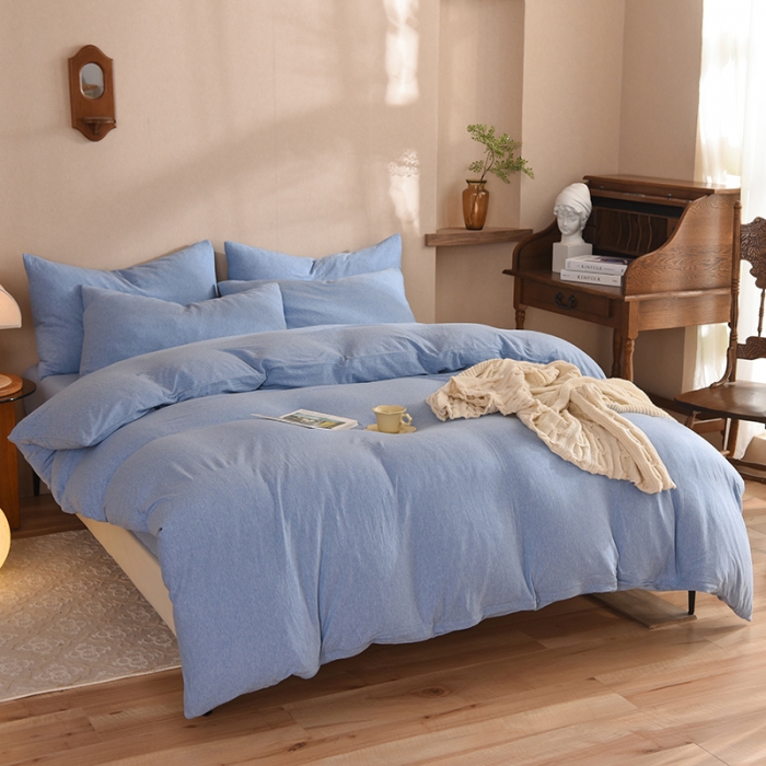 91家纺网 家纺一手货源 找家纺 甜之梦 2025新款针织棉拼色四件套(任何尺寸都可以定制) 天兰