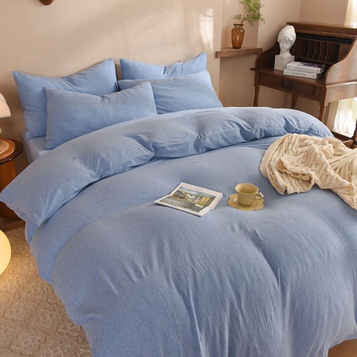 91家纺网 家纺一手货源 找家纺 甜之梦 2025新款针织棉拼色四件套(任何尺寸都可以定制) 天兰