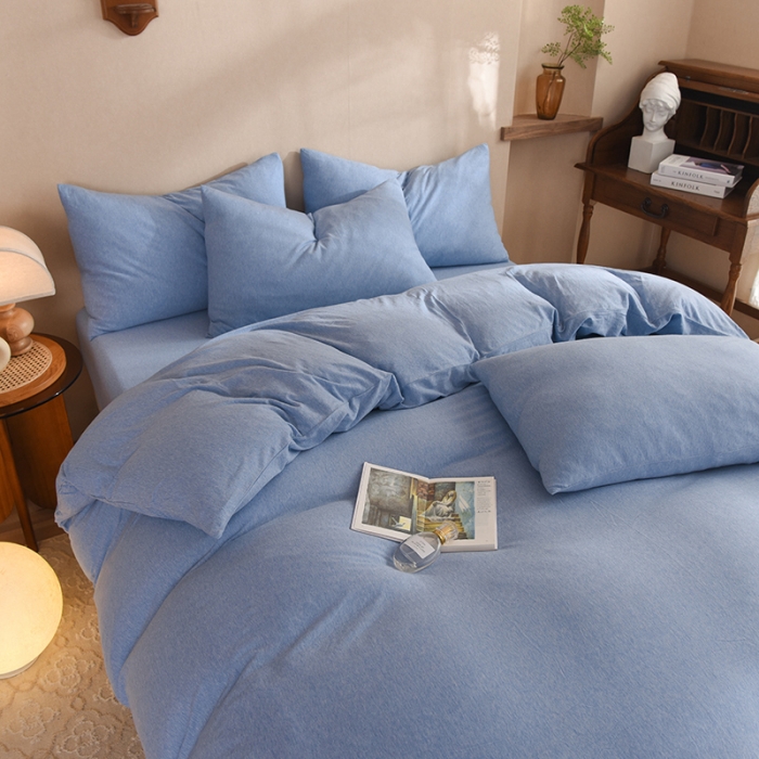 91家纺网 家纺一手货源 找家纺 甜之梦 2025新款针织棉拼色四件套(任何尺寸都可以定制) 天兰