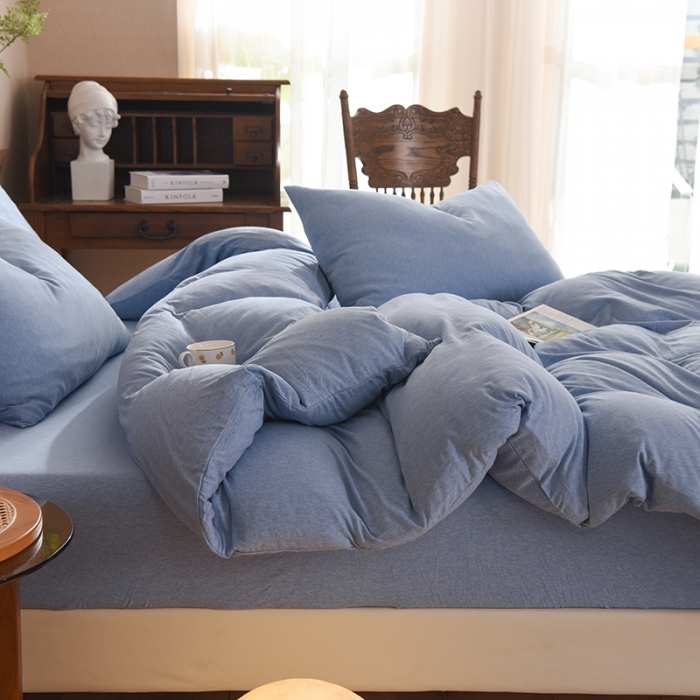 91家纺网 家纺一手货源 找家纺 甜之梦 2025新款针织棉拼色四件套(任何尺寸都可以定制) 天兰