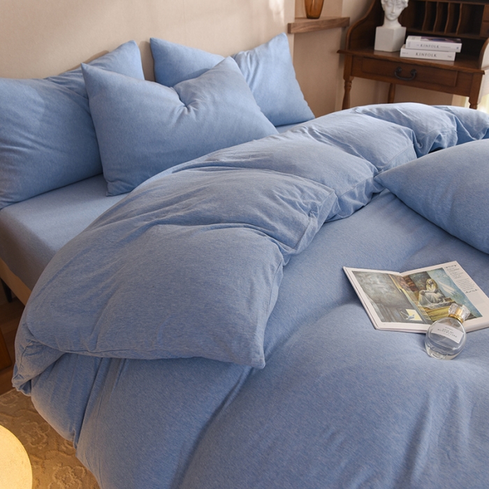 91家纺网 家纺一手货源 找家纺 甜之梦 2025新款针织棉拼色四件套(任何尺寸都可以定制) 天兰