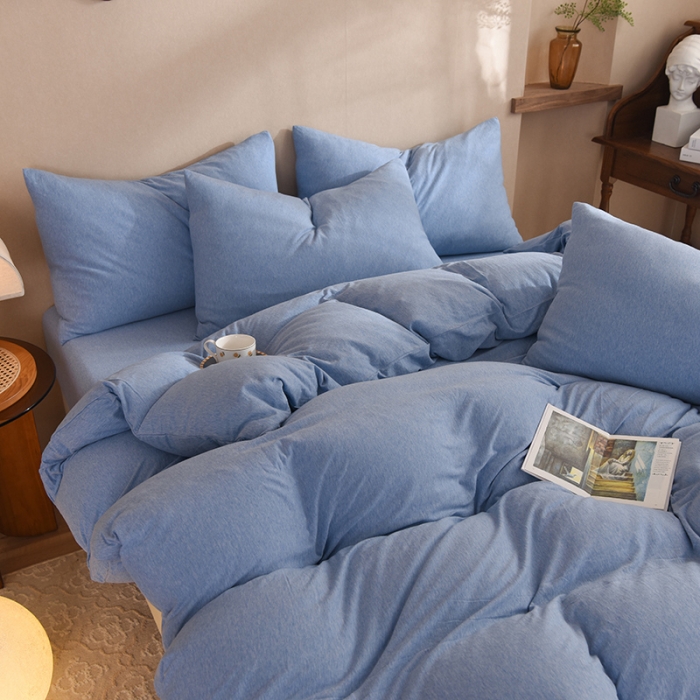 91家纺网 家纺一手货源 找家纺 甜之梦 2025新款针织棉拼色四件套(任何尺寸都可以定制) 天兰