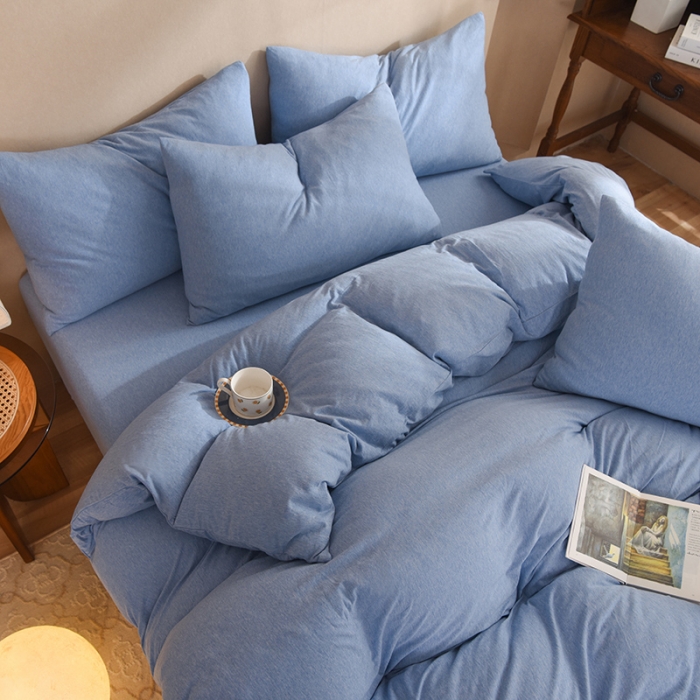 91家纺网 家纺一手货源 找家纺 甜之梦 2025新款针织棉拼色四件套(任何尺寸都可以定制) 天兰