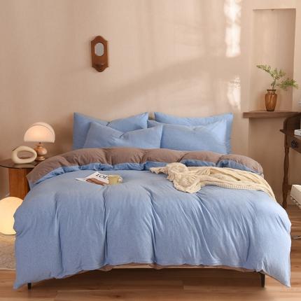 甜之梦 2025新款针织棉拼色四件套(任何尺寸都可以定制) 天兰+深咖