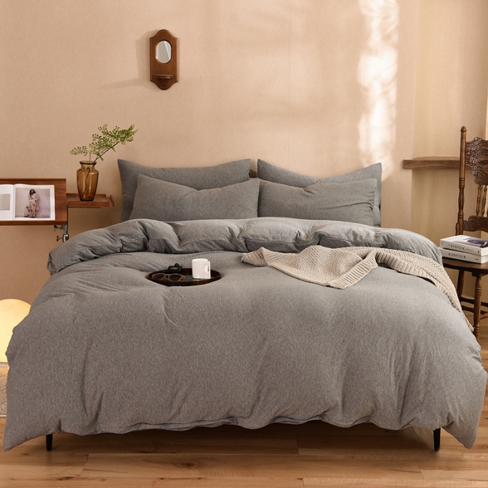 91家纺网 家纺一手货源 找家纺 甜之梦 2025新款针织棉拼色四件套(任何尺寸都可以定制) 雅灰