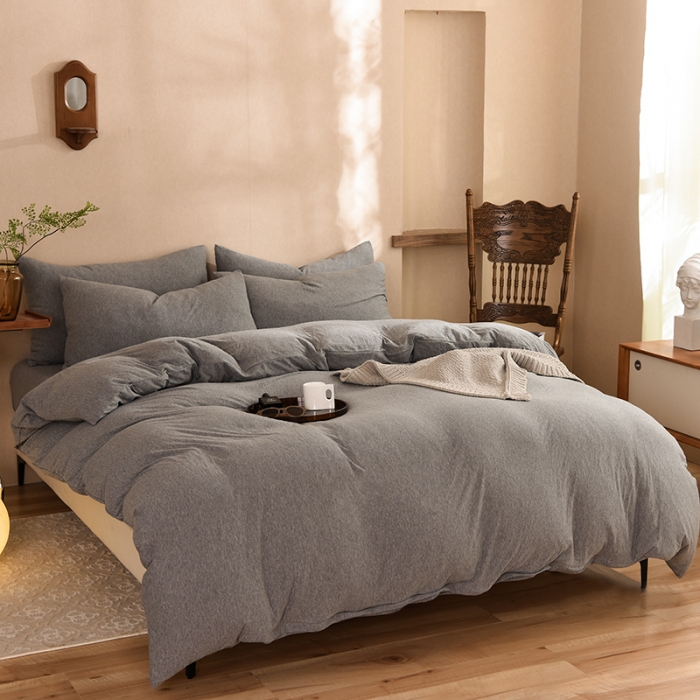 91家纺网 家纺一手货源 找家纺 甜之梦 2025新款针织棉拼色四件套(任何尺寸都可以定制) 雅灰