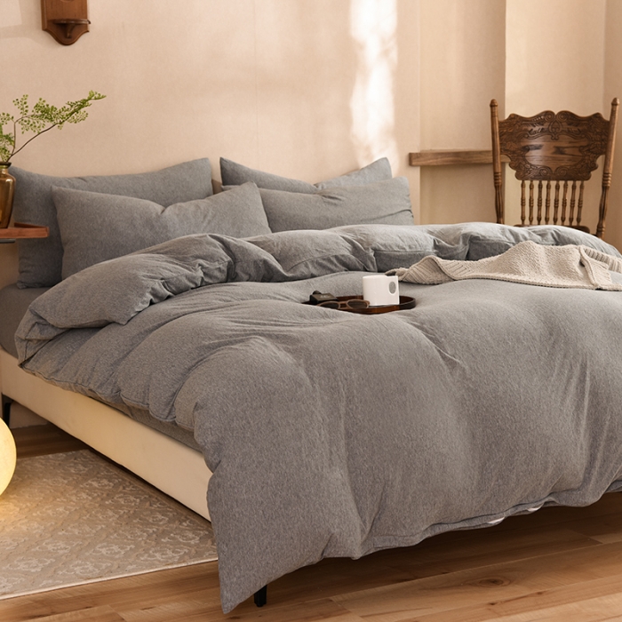 91家纺网 家纺一手货源 找家纺 甜之梦 2025新款针织棉拼色四件套(任何尺寸都可以定制) 雅灰