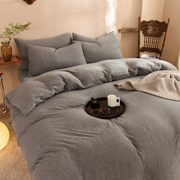 91家纺网 家纺一手货源 找家纺 甜之梦 2025新款针织棉拼色四件套(任何尺寸都可以定制) 雅灰