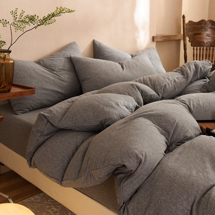 91家纺网 家纺一手货源 找家纺 甜之梦 2025新款针织棉拼色四件套(任何尺寸都可以定制) 雅灰