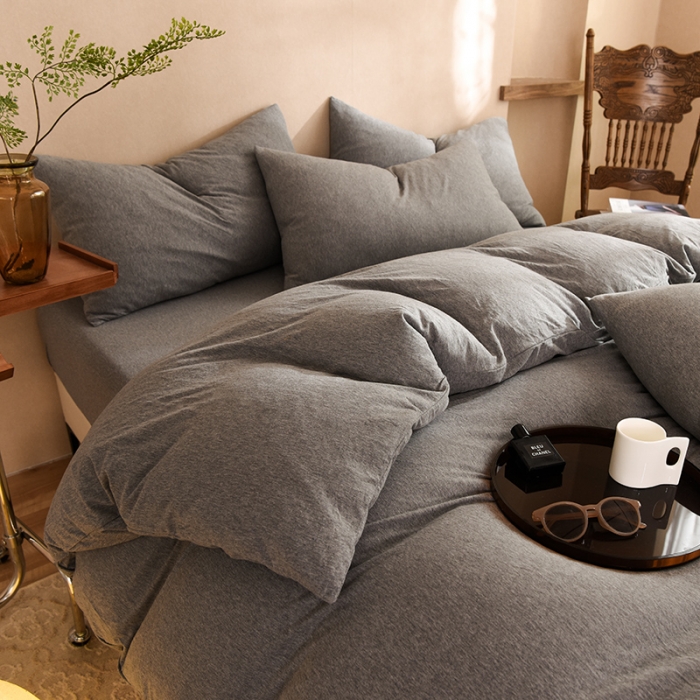 91家纺网 家纺一手货源 找家纺 甜之梦 2025新款针织棉拼色四件套(任何尺寸都可以定制) 雅灰