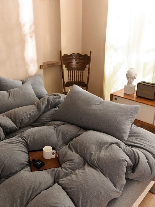 91家纺网 家纺一手货源 找家纺 甜之梦 2025新款针织棉拼色四件套(任何尺寸都可以定制) 雅灰