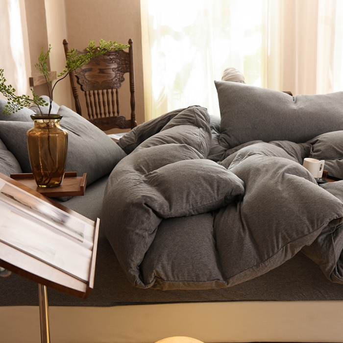 91家纺网 家纺一手货源 找家纺 甜之梦 2025新款针织棉拼色四件套(任何尺寸都可以定制) 雅灰