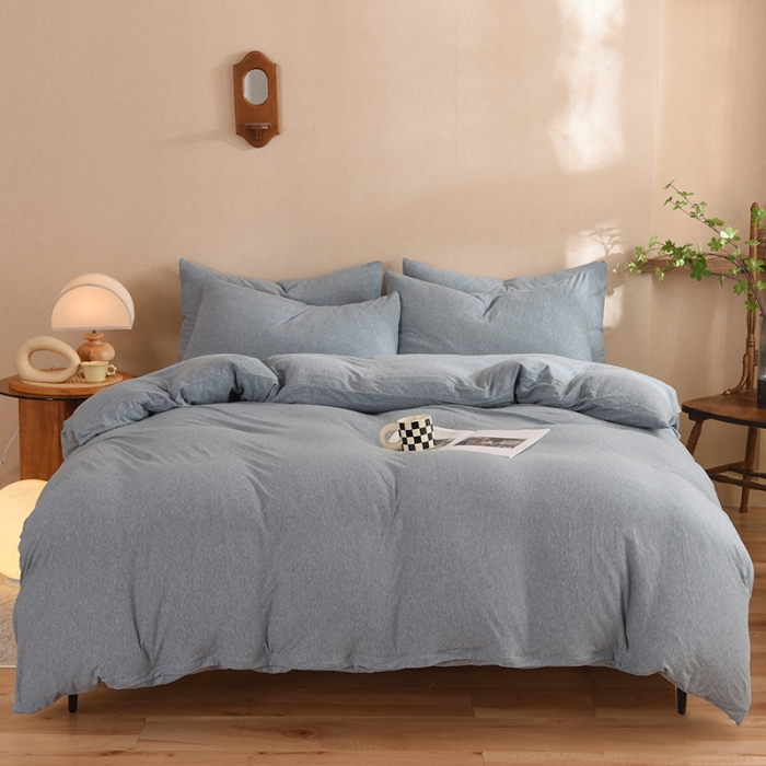 91家纺网 家纺一手货源 找家纺 甜之梦 2025新款针织棉拼色四件套(任何尺寸都可以定制) 烟蓝