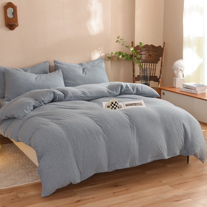 91家纺网 家纺一手货源 找家纺 甜之梦 2025新款针织棉拼色四件套(任何尺寸都可以定制) 烟蓝