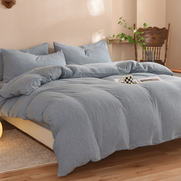 91家纺网 家纺一手货源 找家纺 甜之梦 2025新款针织棉拼色四件套(任何尺寸都可以定制) 烟蓝