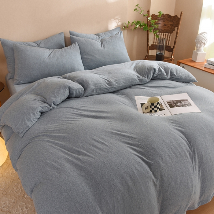 91家纺网 家纺一手货源 找家纺 甜之梦 2025新款针织棉拼色四件套(任何尺寸都可以定制) 烟蓝