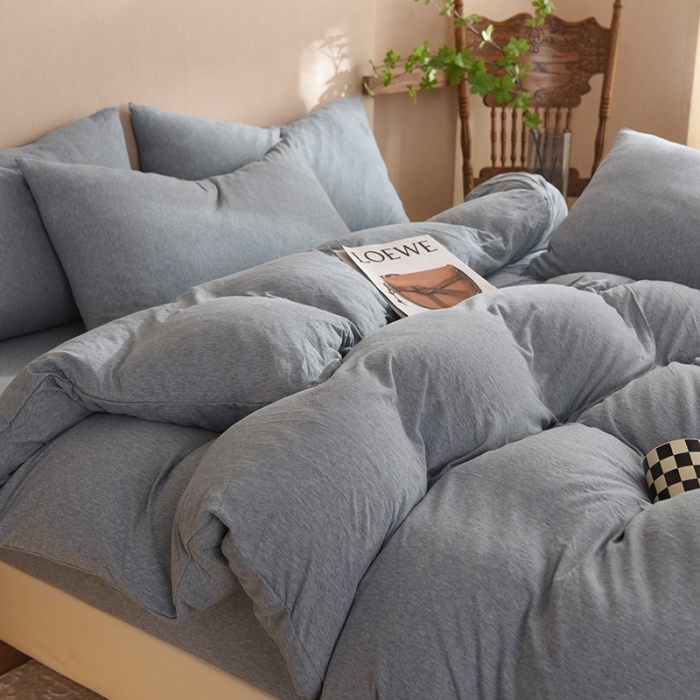 91家纺网 家纺一手货源 找家纺 甜之梦 2025新款针织棉拼色四件套(任何尺寸都可以定制) 烟蓝