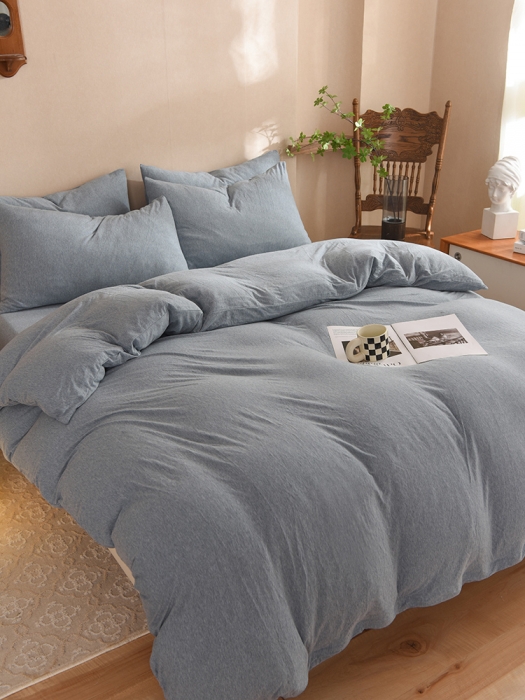 91家纺网 家纺一手货源 找家纺 甜之梦 2025新款针织棉拼色四件套(任何尺寸都可以定制) 烟蓝