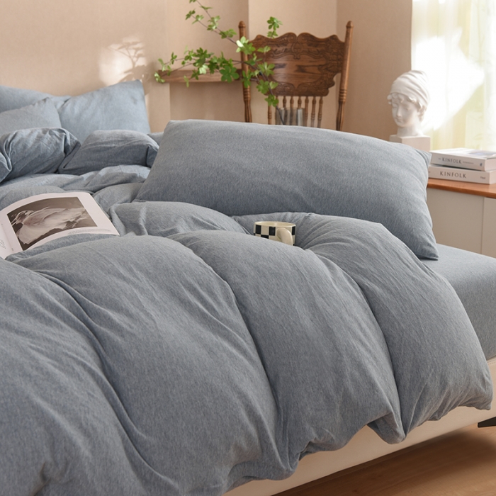 91家纺网 家纺一手货源 找家纺 甜之梦 2025新款针织棉拼色四件套(任何尺寸都可以定制) 烟蓝