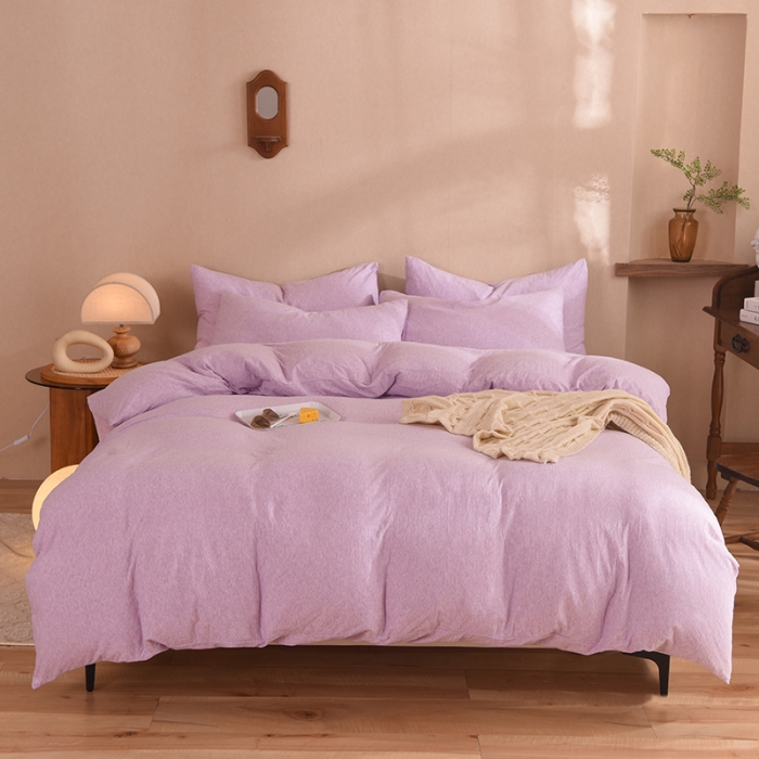 91家纺网 家纺一手货源 找家纺 甜之梦 2025新款针织棉拼色四件套(任何尺寸都可以定制) 紫色