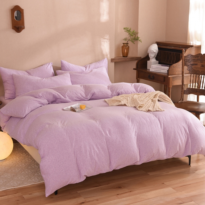 91家纺网 家纺一手货源 找家纺 甜之梦 2025新款针织棉拼色四件套(任何尺寸都可以定制) 紫色