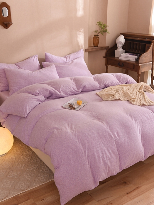 91家纺网 家纺一手货源 找家纺 甜之梦 2025新款针织棉拼色四件套(任何尺寸都可以定制) 紫色