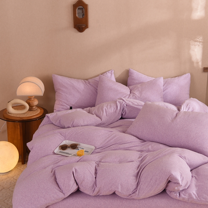 91家纺网 家纺一手货源 找家纺 甜之梦 2025新款针织棉拼色四件套(任何尺寸都可以定制) 紫色