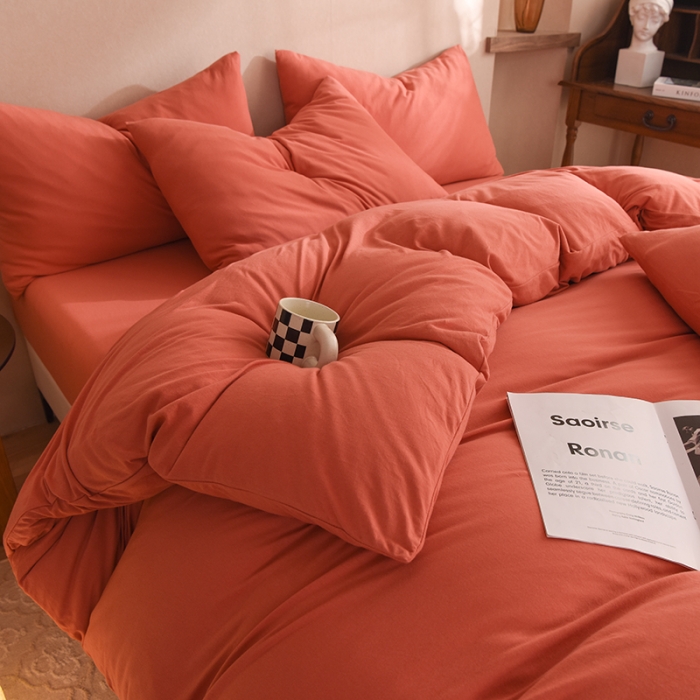 91家纺网 家纺一手货源 找家纺 甜之梦 2025新款针织棉拼色四件套(任何尺寸都可以定制) 棕红