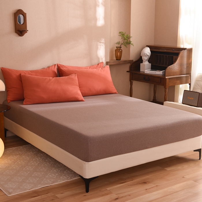 91家纺网 家纺一手货源 找家纺 甜之梦 2025新款针织棉拼色四件套(任何尺寸都可以定制) 棕红＋深咖