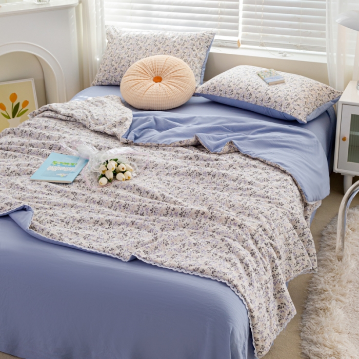 91家纺网 家纺一手货源 找家纺 羋多 2024新款小清新花边水洗棉夏被夏被四件套浪漫初夏