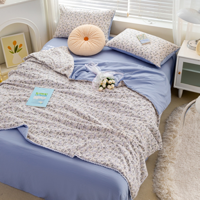 91家纺网 家纺一手货源 找家纺 羋多 2024新款小清新花边水洗棉夏被夏被四件套浪漫初夏