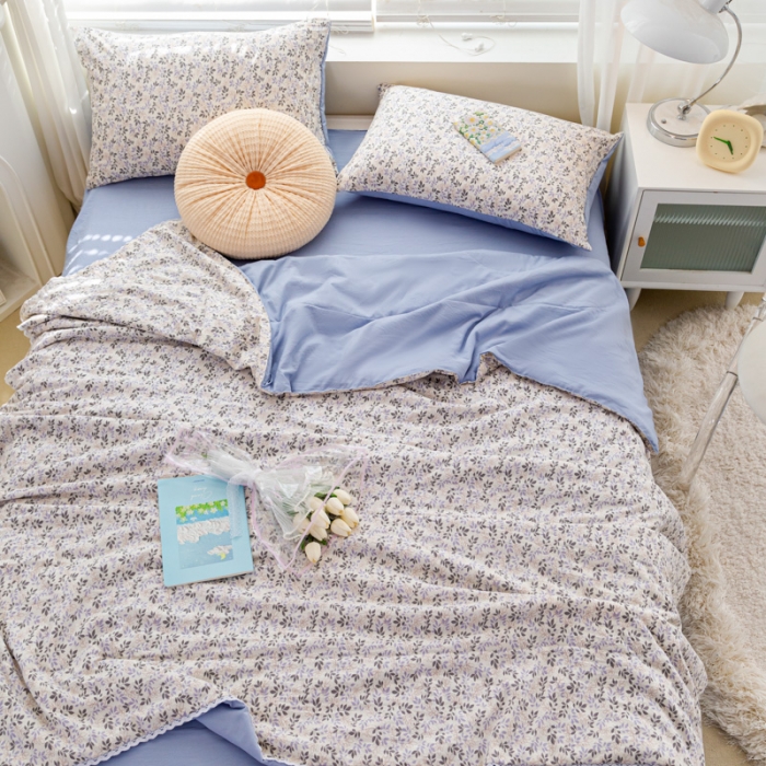 91家纺网 家纺一手货源 找家纺 羋多 2024新款小清新花边水洗棉夏被夏被四件套浪漫初夏