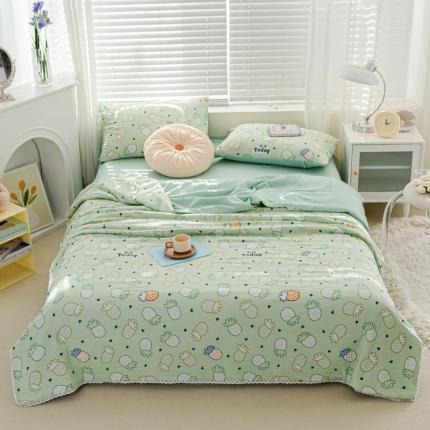 91家纺网 家纺一手货源 找家纺 羋多 2024新款小清新花边水洗棉夏被夏被四件套小菠萝