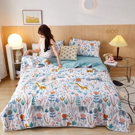 91家纺网 家纺一手货源 找家纺 羋多 2024新款小清新花边水洗棉夏被夏被四件套心之花恋