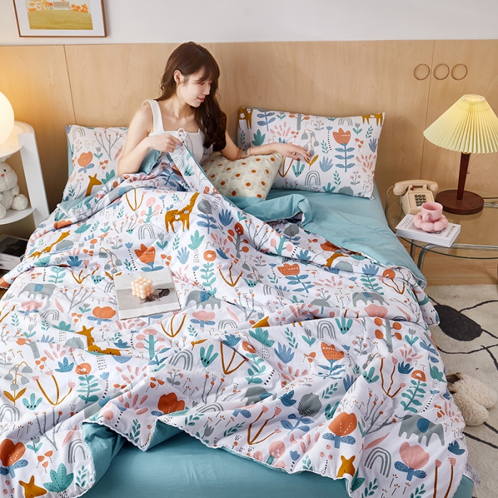 91家纺网 家纺一手货源 找家纺 羋多 2024新款小清新花边水洗棉夏被夏被四件套心之花恋