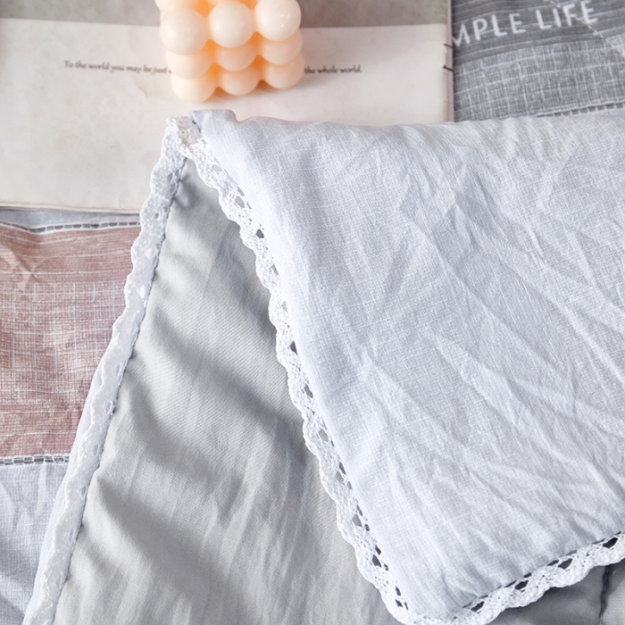 91家纺网 家纺一手货源 找家纺 羋多 2024新款小清新花边水洗棉夏被夏被四件套夏日时尚