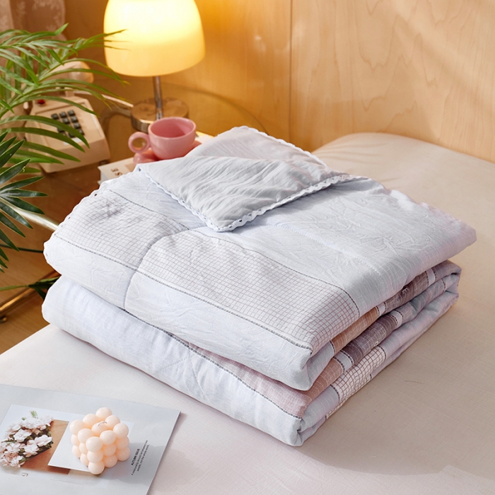 91家纺网 家纺一手货源 找家纺 羋多 2024新款小清新花边水洗棉夏被夏被四件套夏日时尚