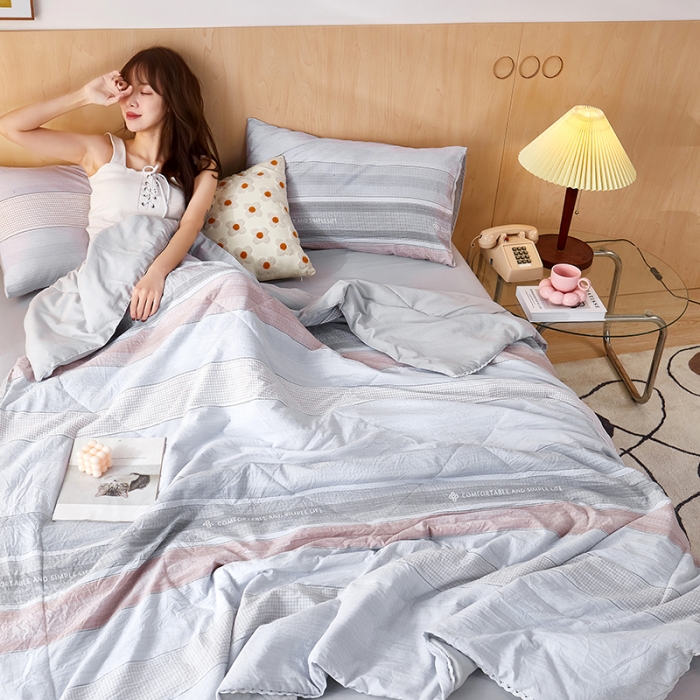 91家纺网 家纺一手货源 找家纺 羋多 2024新款小清新花边水洗棉夏被夏被四件套夏日时尚