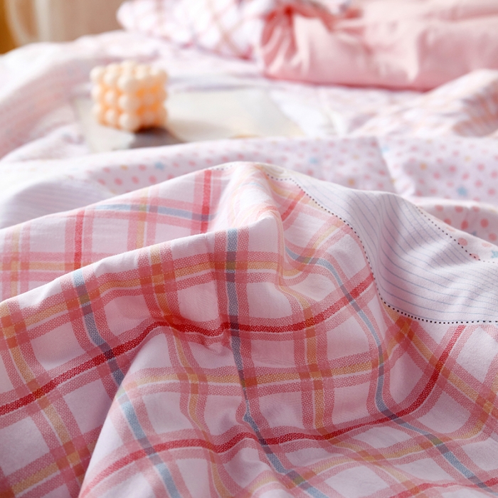 91家纺网 家纺一手货源 找家纺 羋多 2024新款小清新花边水洗棉夏被夏被四件套盛夏光年