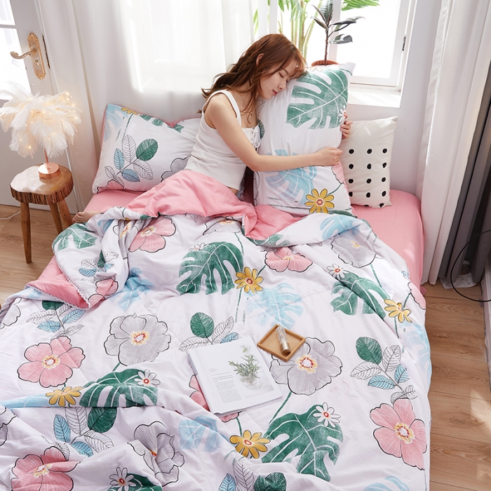 91家纺网 家纺一手货源 找家纺 羋多 2024新款小清新花边水洗棉夏被夏被四件套缤纷夏日