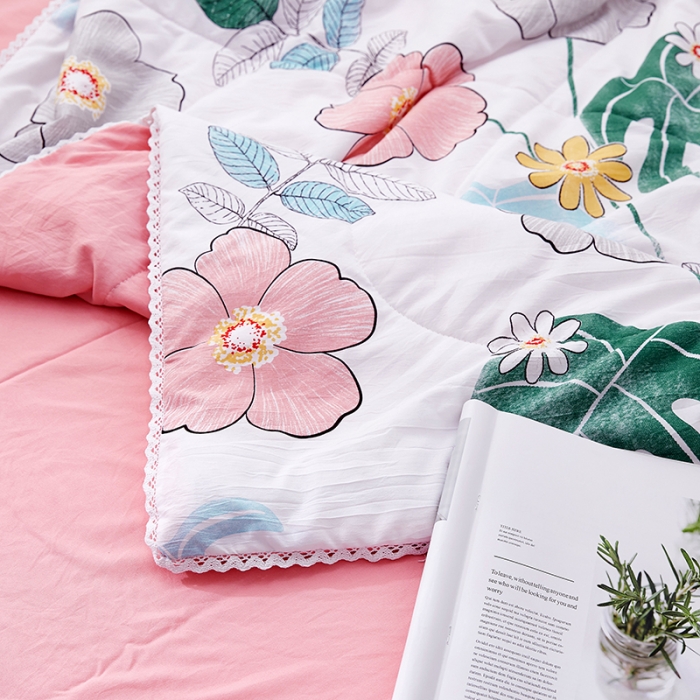 91家纺网 家纺一手货源 找家纺 羋多 2024新款小清新花边水洗棉夏被夏被四件套缤纷夏日