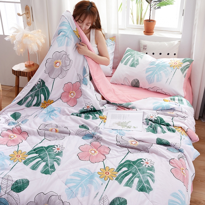 91家纺网 家纺一手货源 找家纺 羋多 2024新款小清新花边水洗棉夏被夏被四件套缤纷夏日